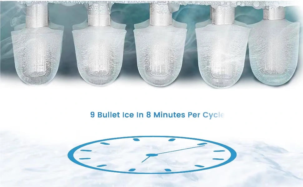 Nobel Bullet Shaped Ice Cube Maker 10-12kgs/24 Hrs Ice Making Capacity with 9pcs Ice in 8 Minutes Per Cycle|1.3 L Water Container Capacity with LED Indicator 1.3 L 150 W NIM13S - SilverKitchen Appliances❄️ 12kg Ice Production in 24 Hours: Consistently del